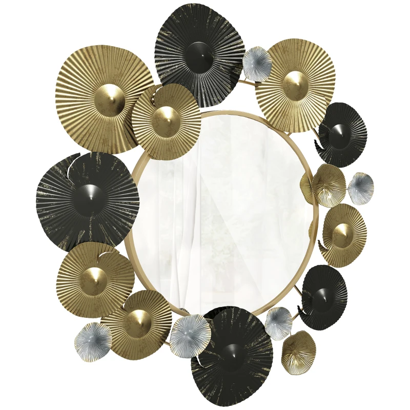 HOMCOM Adorno de Pared Metálico con Espejo Decorativo para Salón Dormitorio Pasillo 84x84 cm Dorado y Negro