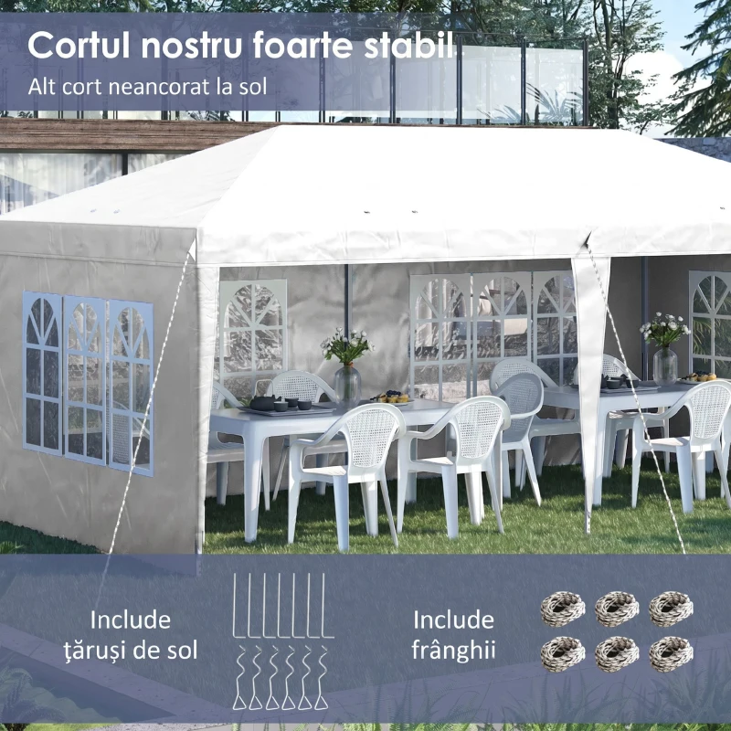 Foisor de gradina Outsunny cu ferestre, inaltime reglabila cu pereti detasabili, 585x295x270cm alb