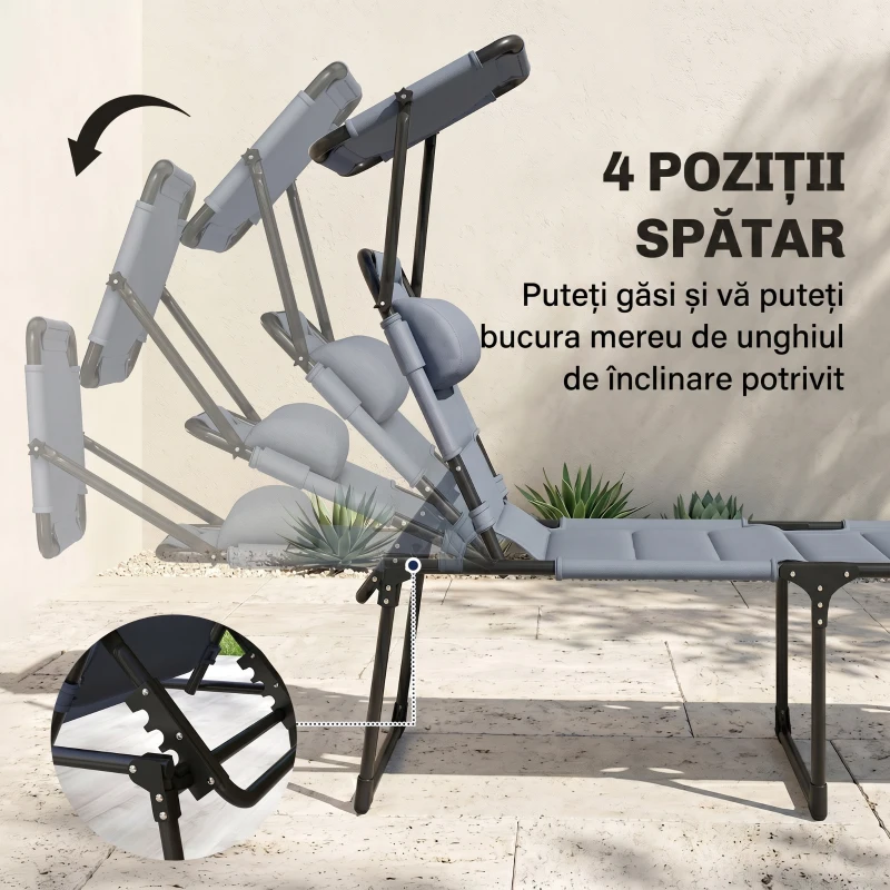 Outsunny Sezlong pliabil reglabil cu spatar cu 4 pozitii, Gri