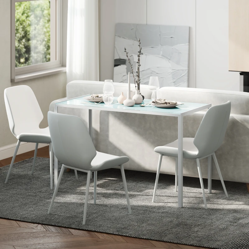 HOMCOM Mesa Sala de Jantar de Cristal Mesa Retangular para 4-6 pessoas com Pés de Metal Multifuncional para Cozinha 120x60x75cm Branco