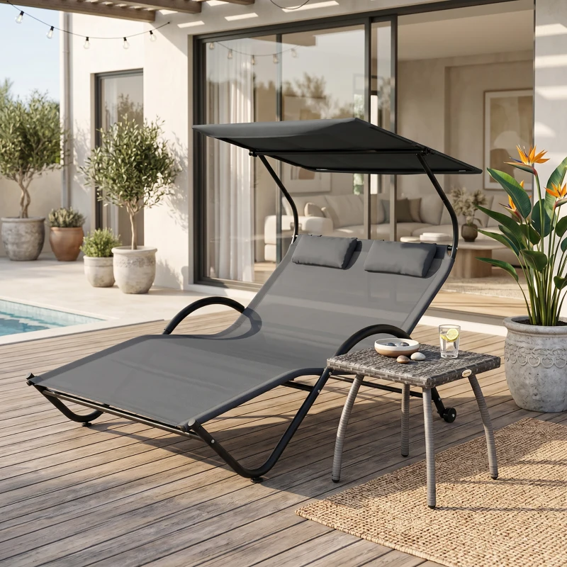 Outsunny sezlong cu Parasolar – 2 Persoane