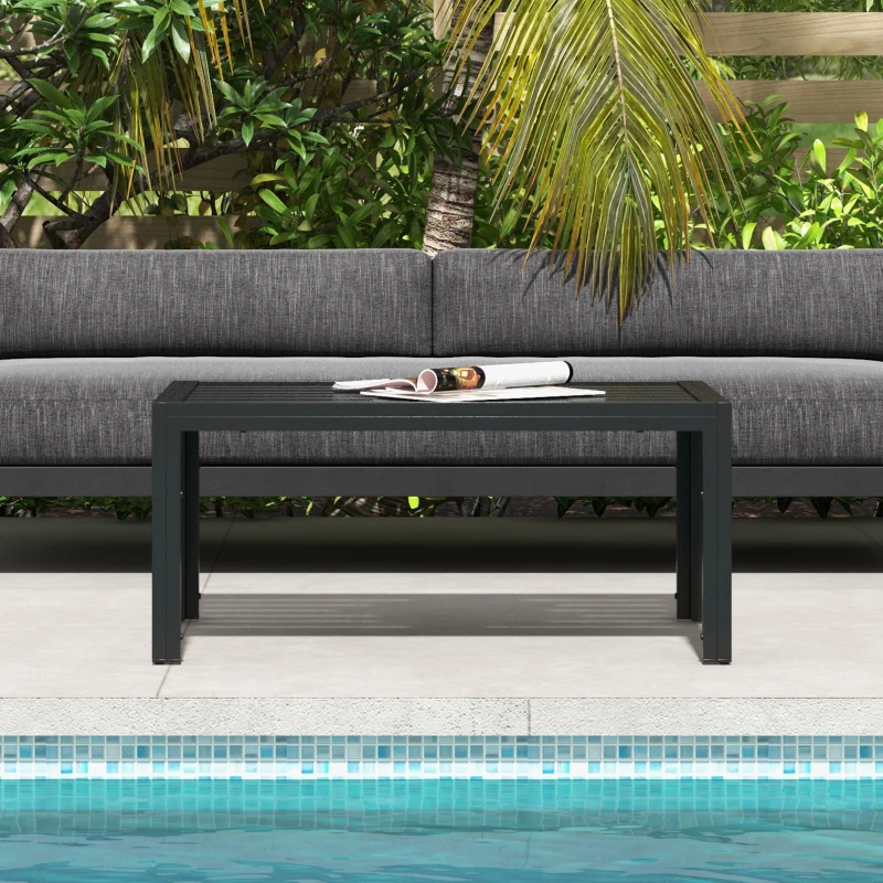 Outsunny Mesa de Centro de Jardín Rectangular con Estructura de Acero Galvanizado para Patio Terraza 101,5x61x46 cm Negro