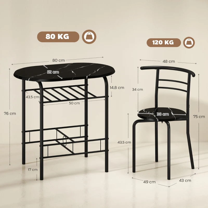 HOMCOM Set de Mesa Moderna con 2 Sillas para Comedor, Set 3 Piezas Muebles Ahorraespacio para Cocina, Balcón, Restaurante o Bar, Marrón y Negro