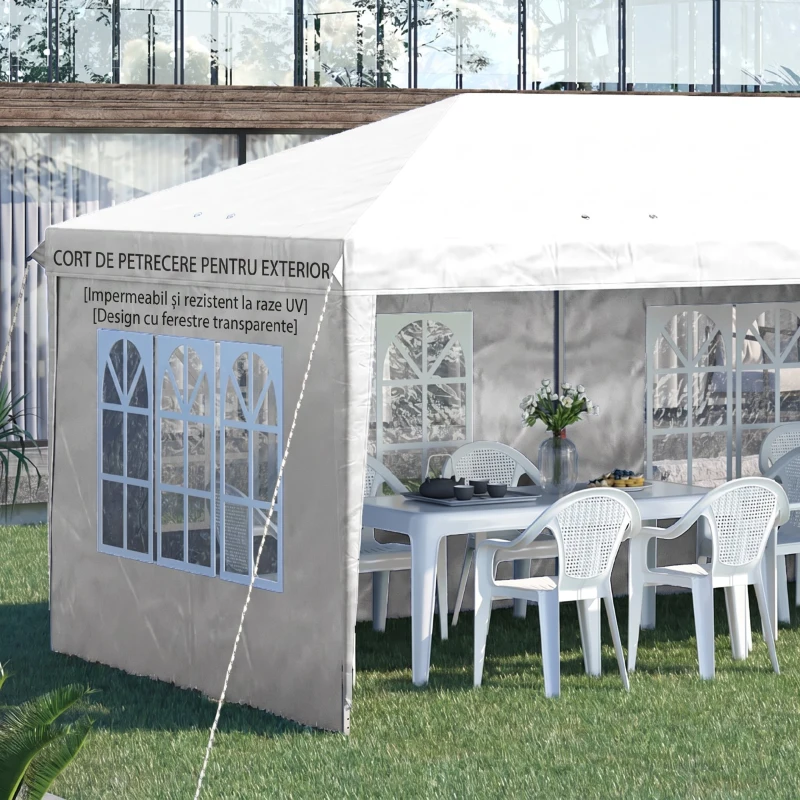 Foisor de gradina Outsunny cu ferestre, inaltime reglabila cu pereti detasabili, 585x295x270cm alb
