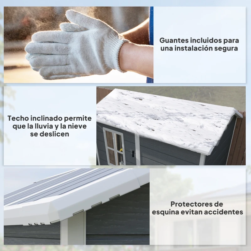 Outsunny Cobertizo de Jardín Exterior 2,1 m² 131x186x198 cm Caseta de Jardín con Suelo Ventana y Puerta con Cerradura Gris