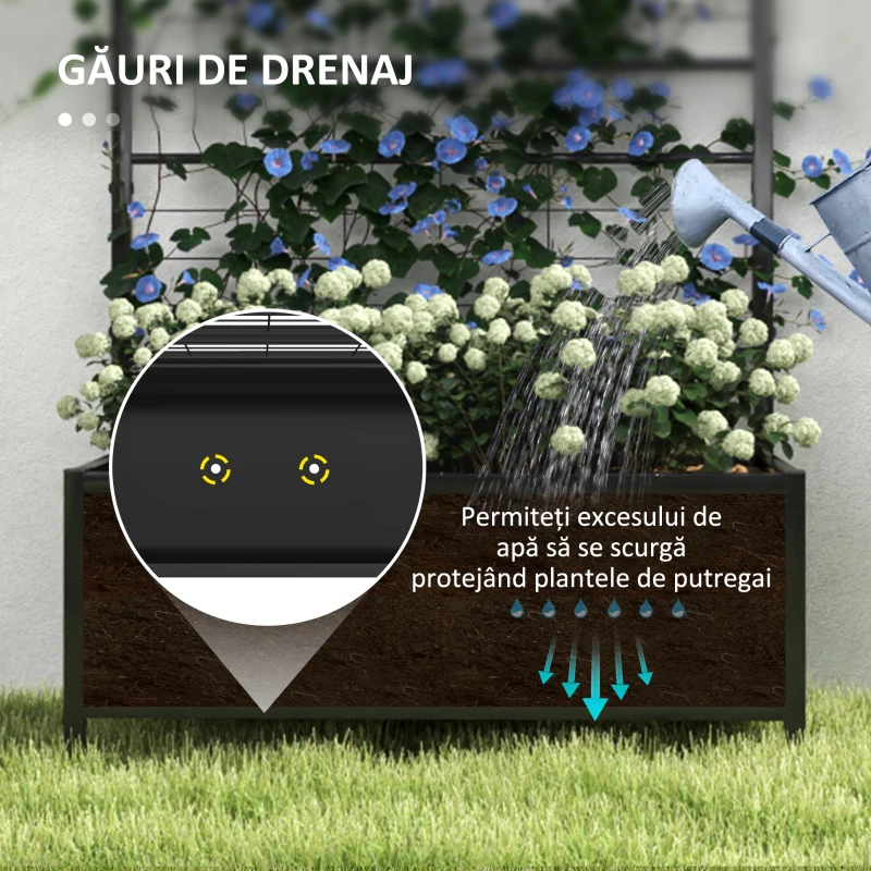 Outsunny Ghiveci Ridicat pentru Grădină cu Suport pentru Plante Cățărătoare din Oțel Galvanizat, 90x40x120 cm, Negru