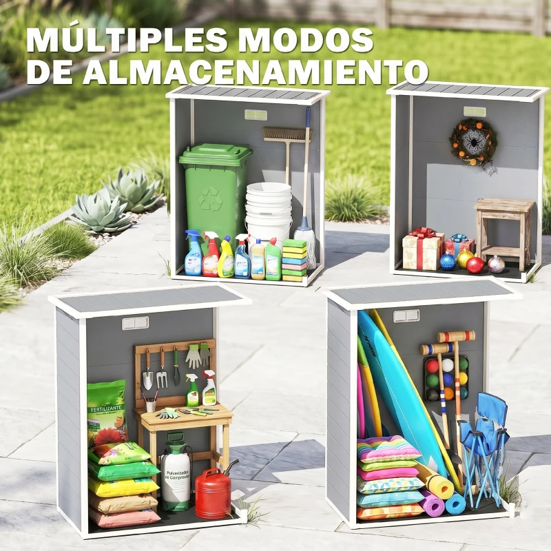Outsunny Caseta de Jardín Exterior 151x92x193 cm con Suelo Puerta Corredera y Techo Inclinado para Almacenar Herramientas Gris