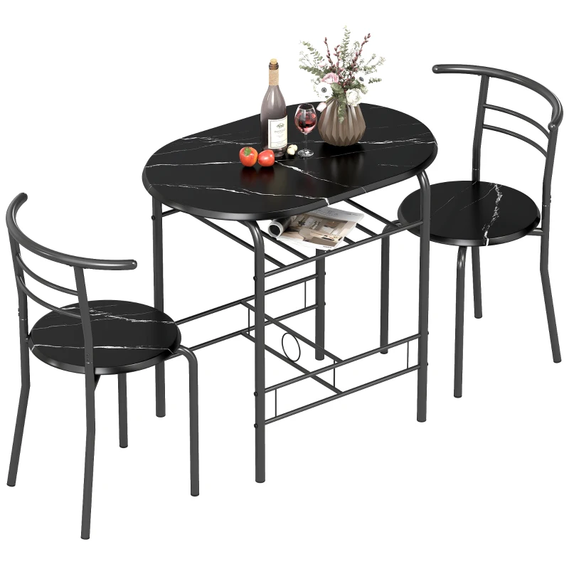 HOMCOM Set de Mesa Moderna con 2 Sillas para Comedor, Set 3 Piezas Muebles Ahorraespacio para Cocina, Balcón, Restaurante o Bar, Marrón y Negro