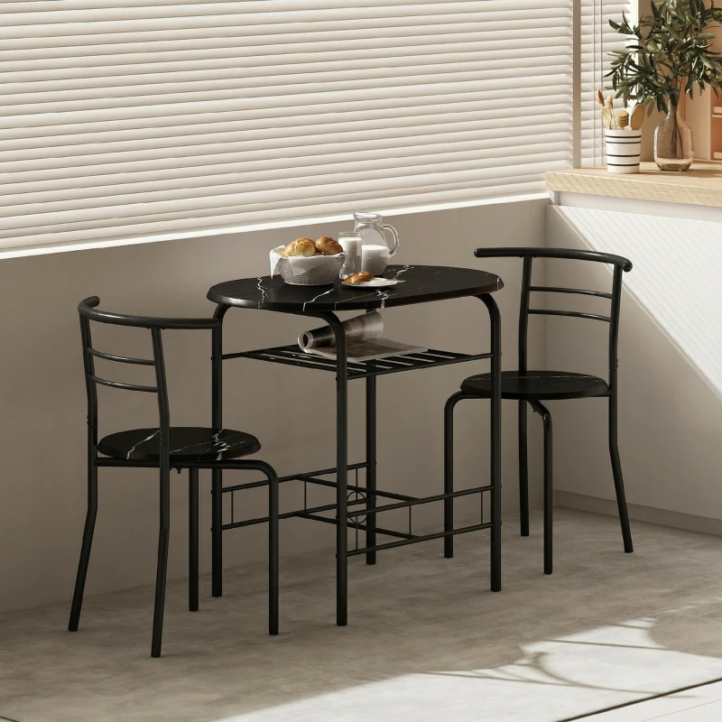 HOMCOM Set de Mesa Moderna con 2 Sillas para Comedor, Set 3 Piezas Muebles Ahorraespacio para Cocina, Balcón, Restaurante o Bar, Marrón y Negro