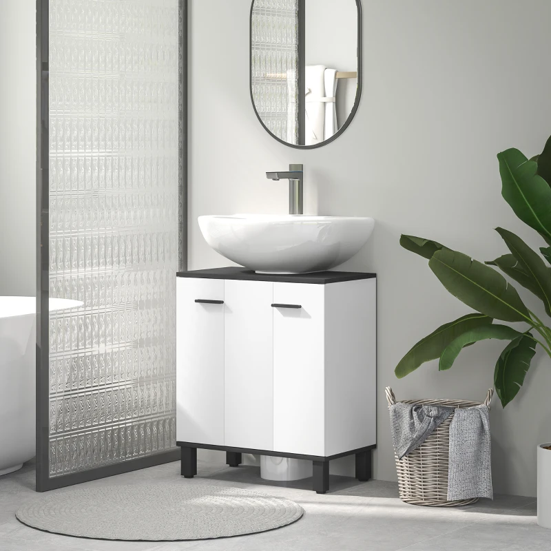 HOMCOM Under-Sink Cabinet with 2 Doors and Adjustable Shelf for Sink with or without Pedestal 60x34x70 cm Glossy White