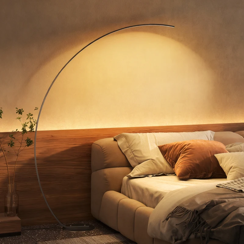 HOMCOM Lámpara de Pie Forma Arco con Brillo y Temperaturas de Color Ajustables 3000K-6500K Mando a Distancia Magnético Plata