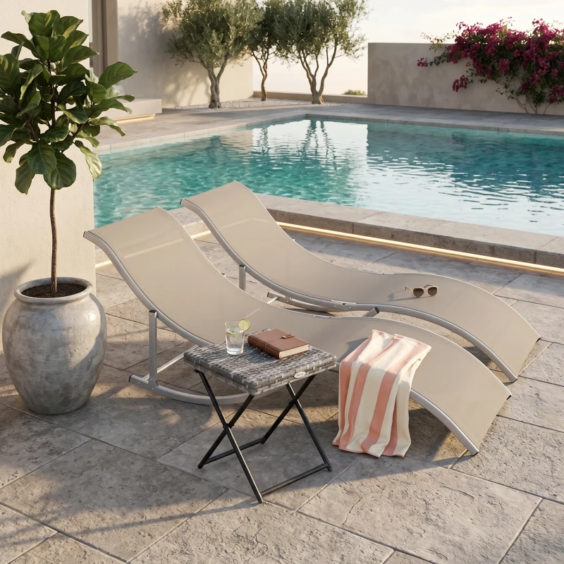 Outsunny Set 2 Sezlonguri de Gradina Pliabile, Sezlong pentru plaja din Aluminiu si Textilen, 61x165x63cm