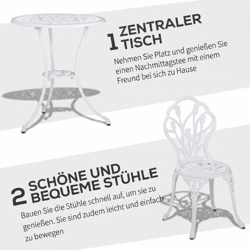 Outsunny Set de Grădină 3 Piese din Aluminiu cu 2 Scaune 42,5x47,5x89 cm și Masă Rotundă Ø60x67 cm, Alb