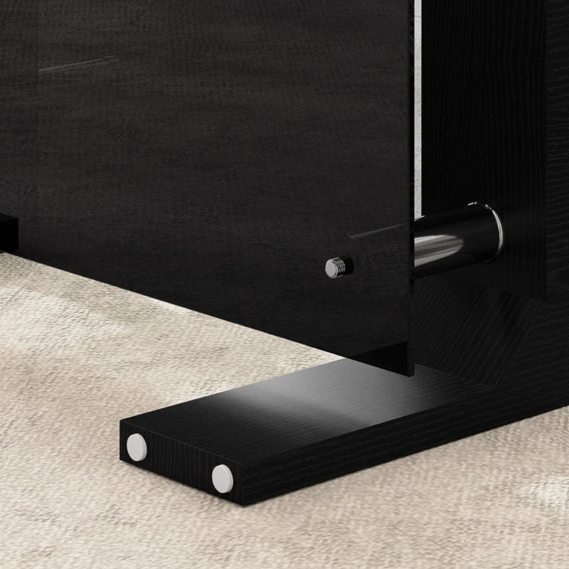 HOMCOM Tavolino da Caffè Moderno a 2 Livelli in Legno e Acciaio con Piano in Vetro Temperato, 90x50x42 cm, Nero