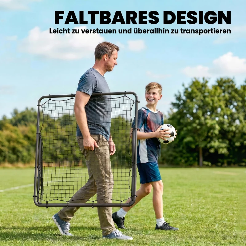 SPORTNOW Rebounder für Fußball, Klappbar verstellbar Prellwand mit 5 Winkelpositionen und 120 x 120 cm Rückprallwand Netz