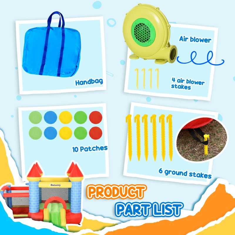 Outsunny Kids Bouncy Castle Inflatable Trampoline Slide Pool Basket for Kids Age 3-10, 3 x 2.75 x 2.1m