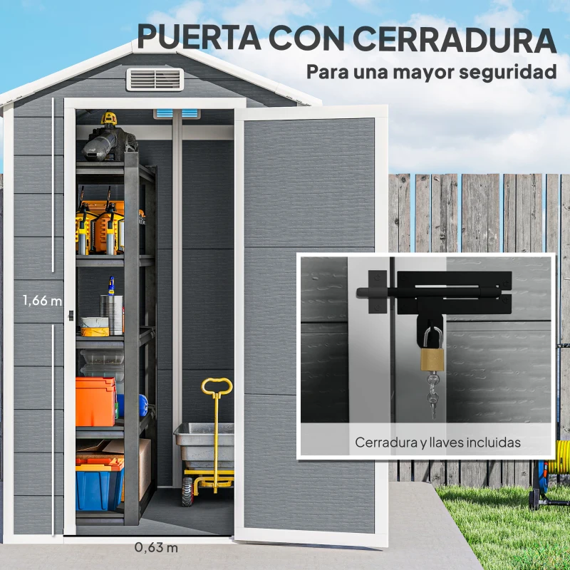 Outsunny Cobertizo de Jardín Exterior 2,1 m² 131x186x198 cm Caseta de Jardín con Suelo Ventana y Puerta con Cerradura Gris