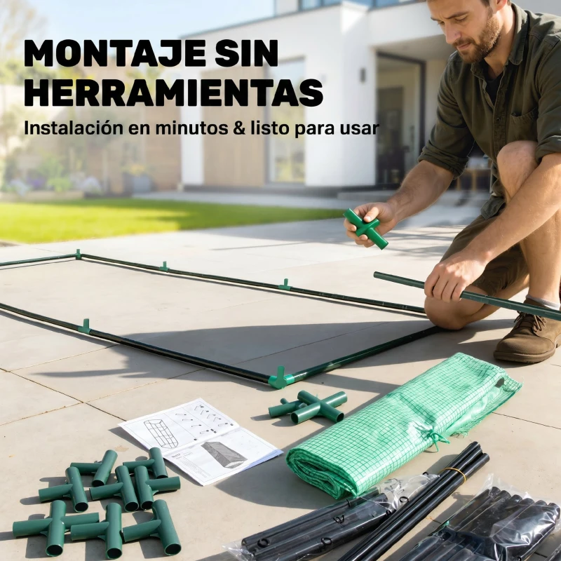 Outsunny Invernadero de Exterior Invernadero de Jardín 270x90x90 cm Tipo Caseta con 3 Ventanas Marco de Acero y Cubierta de PE 140g/㎡ para Cultivo Plantas Flores Tomates Verde