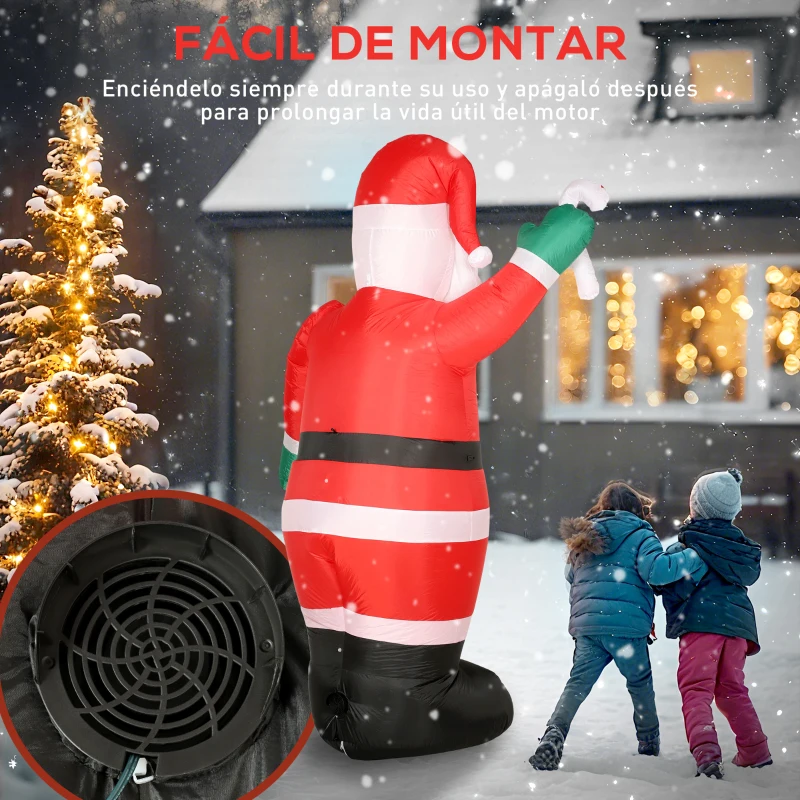 Outsunny Papá Noel Hinchable 240 cm con Bastón Luces LED e Inflador Decoración Navideña para Exterior Interior Multicolor