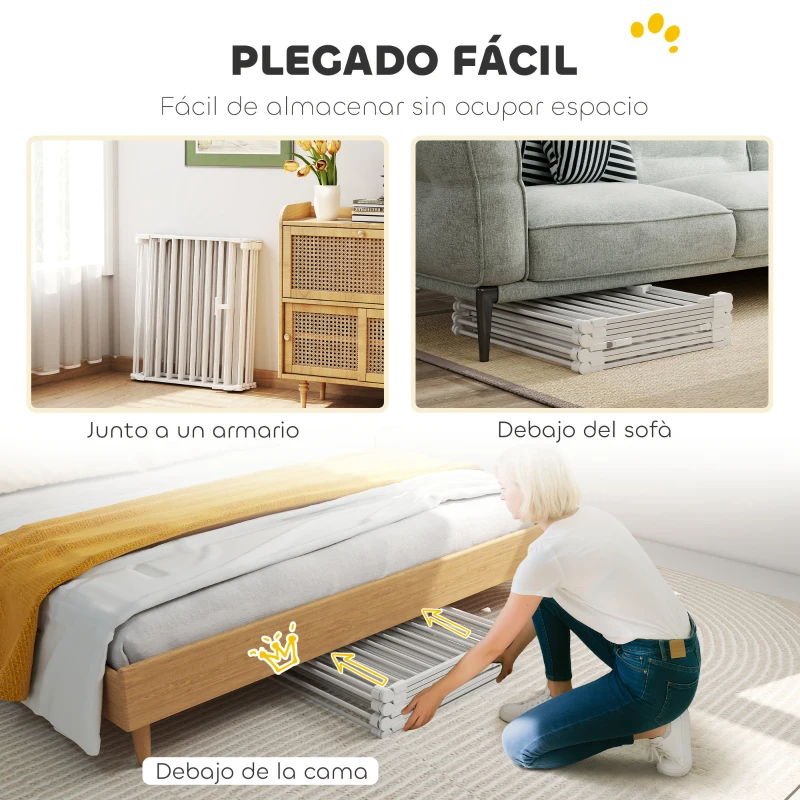 PawHut Barrera para Perros Plegable Valla para Mascotas de 8 Paneles Puerta con Cierre Doble para Escalera Pasillo Blanco