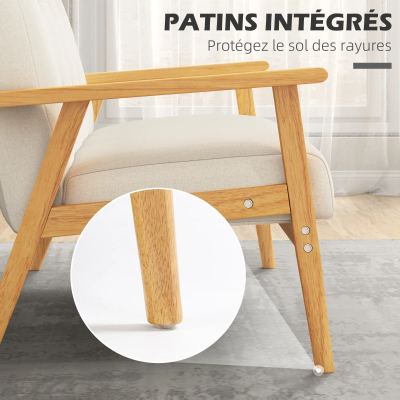 HOMCOM Canapé 3 places 115 cm canapé scandinave avec dossier capitonné, assise rembourrée et accoudoirs, beige