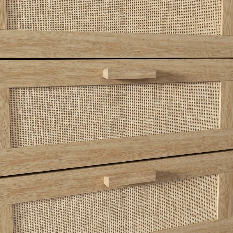 HOMCOM Cassettiera 6 Cassetti in Legno e Rattan Stile Boho per Soggiorno e Camera da Letto, 110x40x75 cm