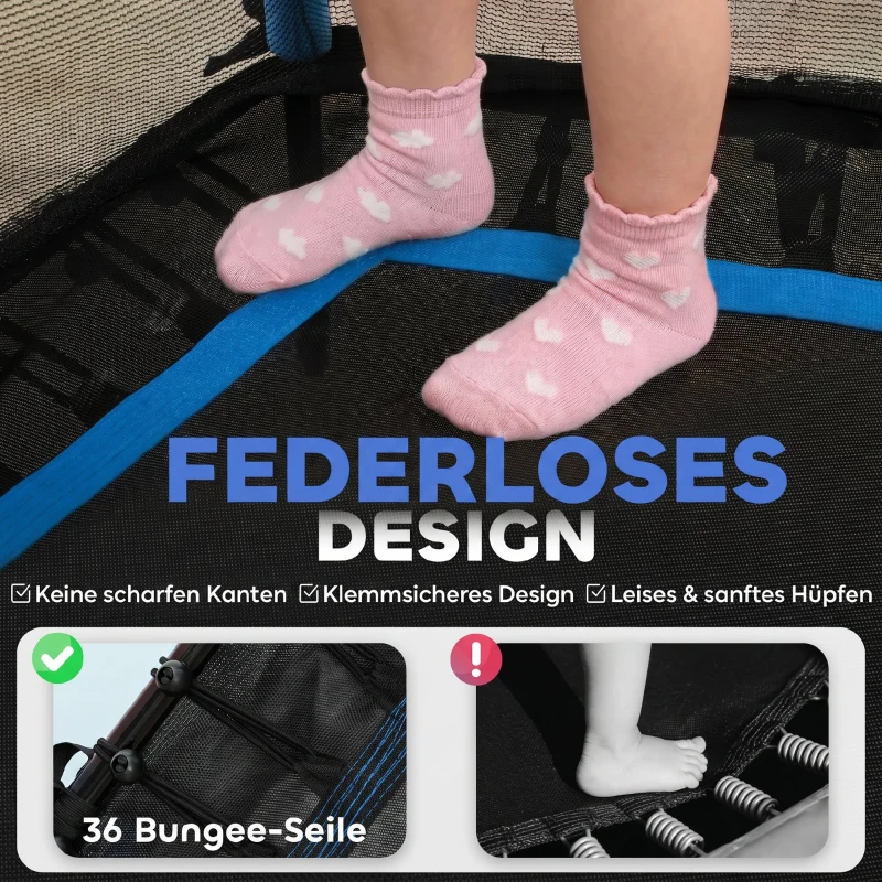 HOMCOM Trampolin für Kinder, Ø163,5 cm, mit Sicherheitsnetz, gepolstert, Stahl, belastbar bis 50 kg, Schwarz & Blau