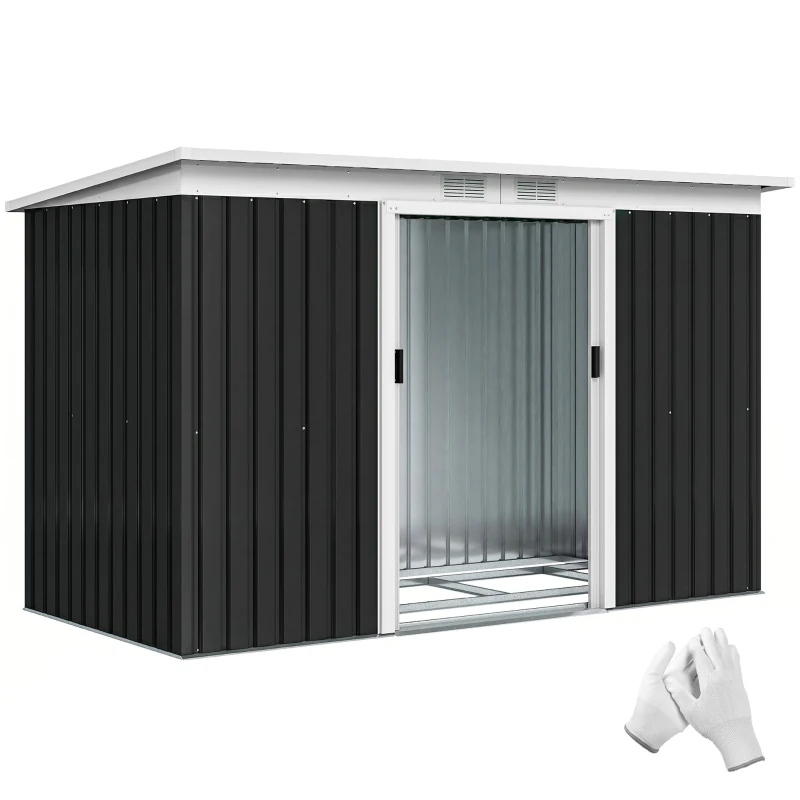 Outsunny Caseta de Exterior 280x130x172 cm Cobertizo de Jardín con Puertas Correderas Base y Ventilaciones Gris Oscuro