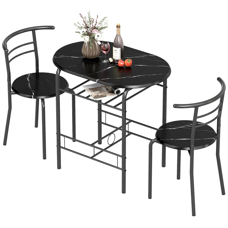 HOMCOM Set de Mesa Moderna con 2 Sillas para Comedor, Set 3 Piezas Muebles Ahorraespacio para Cocina, Balcón, Restaurante o Bar, Marrón y Negro