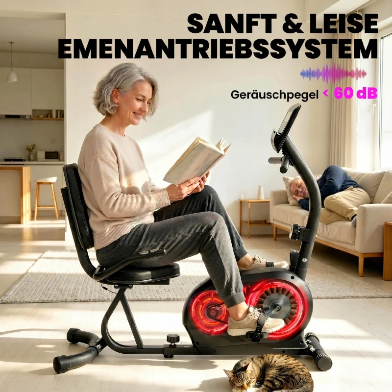 SPORTNOW Liegeergometer für Zuhause mit 8 verstellbar Widerstandsstufe Magnetbremse APP Pulssensor LCD-Display Fußriemen