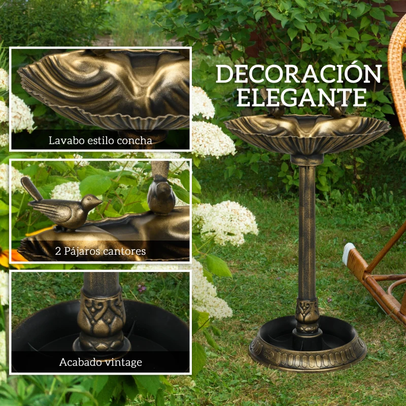Outsunny Baño para Pájaros de Jardín Exterior 81 cm con Diseño de Concha y Acabado Envejecido Ligero y Resistente Bronce