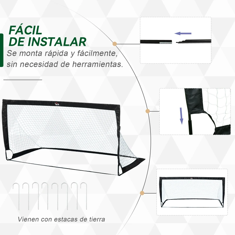 HOMCOM Porterías de Fútbol Plegables para Niños y Adultos con Bolsa de Transporte para Exterior Jardín Entrenamiento Negro