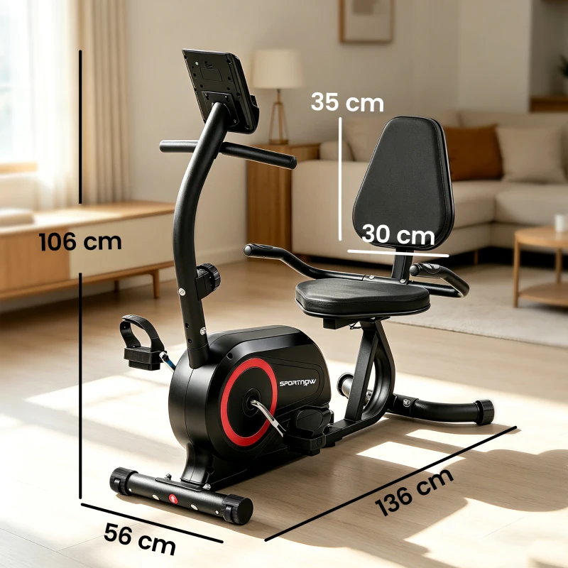 SPORTNOW Liegeergometer für Zuhause mit 8 verstellbar Widerstandsstufe Magnetbremse APP Pulssensor LCD-Display Fußriemen