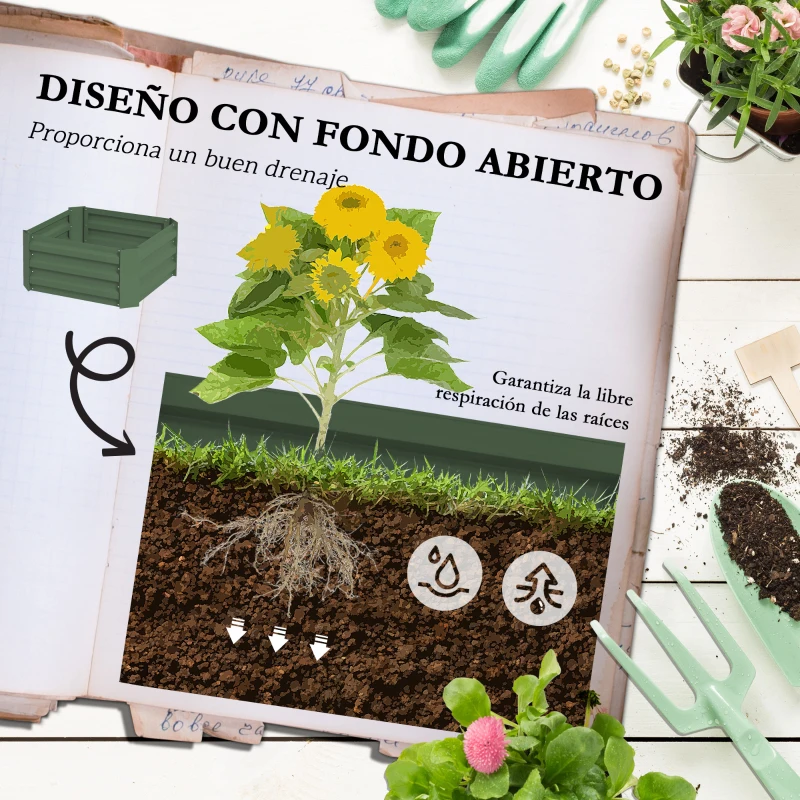 Outsunny Jardinera Exterior Grande con Enrejado y Fondo Abierto para Plantas Trepadoras 61x61x140 cm Verde