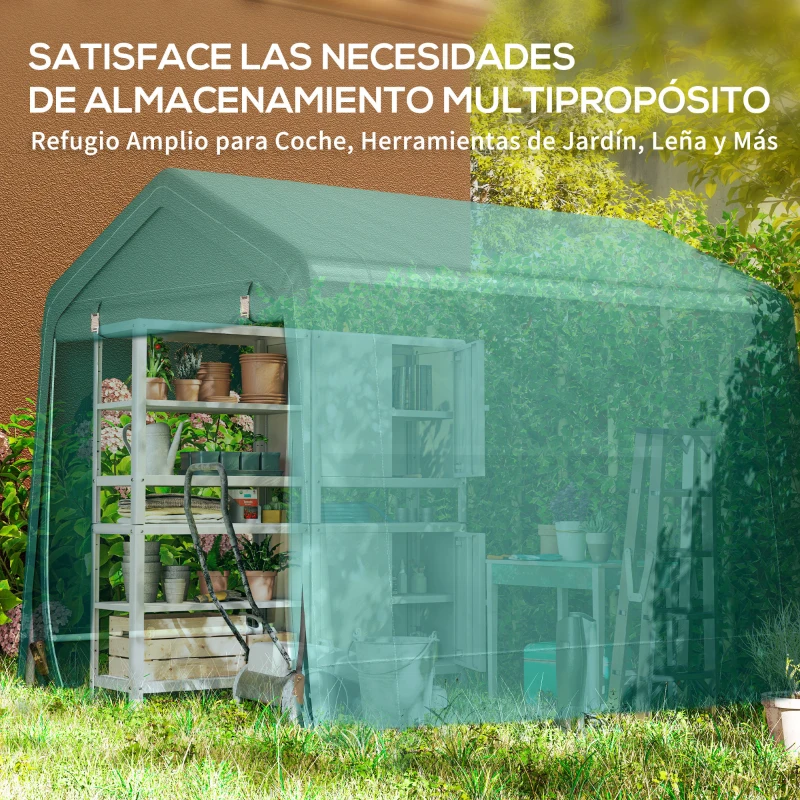 Outsunny Carpa de Jardín Exterior 2,4x2x2 m Cobertizo Exterior con 2 Puertas con Cremallera Impermeable Anti-UV Carpa Verde