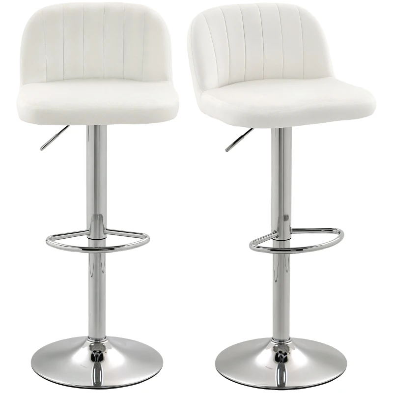 HOMCOM Juego de 2 Taburetes de Bar Taburetes Altos de Cocina con Altura Ajustable Asiento Giratorio 43x45x81-101 cm Crema