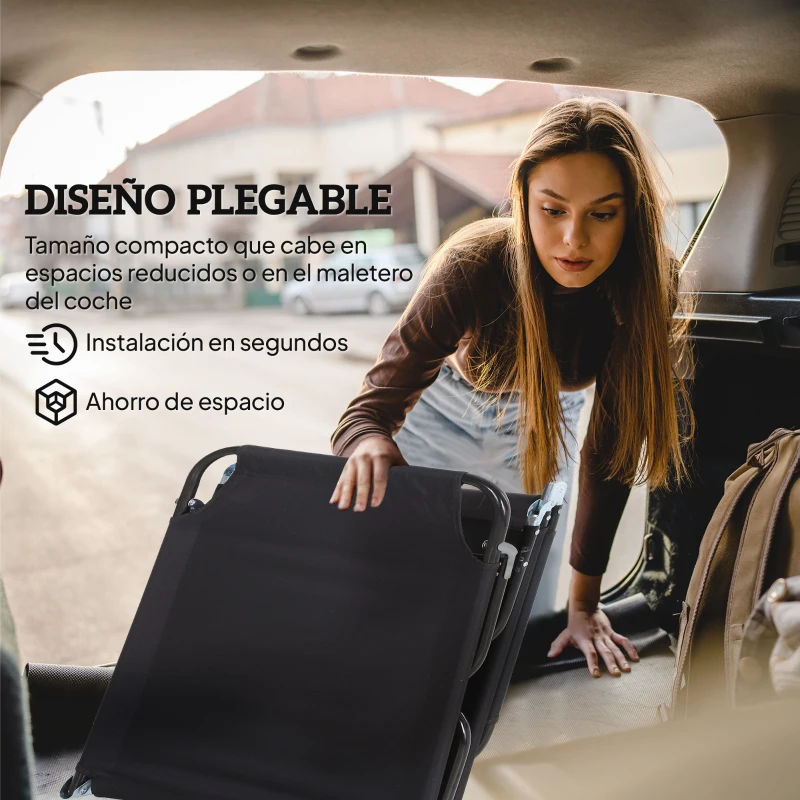 Outsunny Tumbona Plegable Reclinable con Ángulo Ajustable de 5 Posiciones para Jardín Exterior Piscina Terraza Camping Carga 120 kg 188x56x28 cm Negro