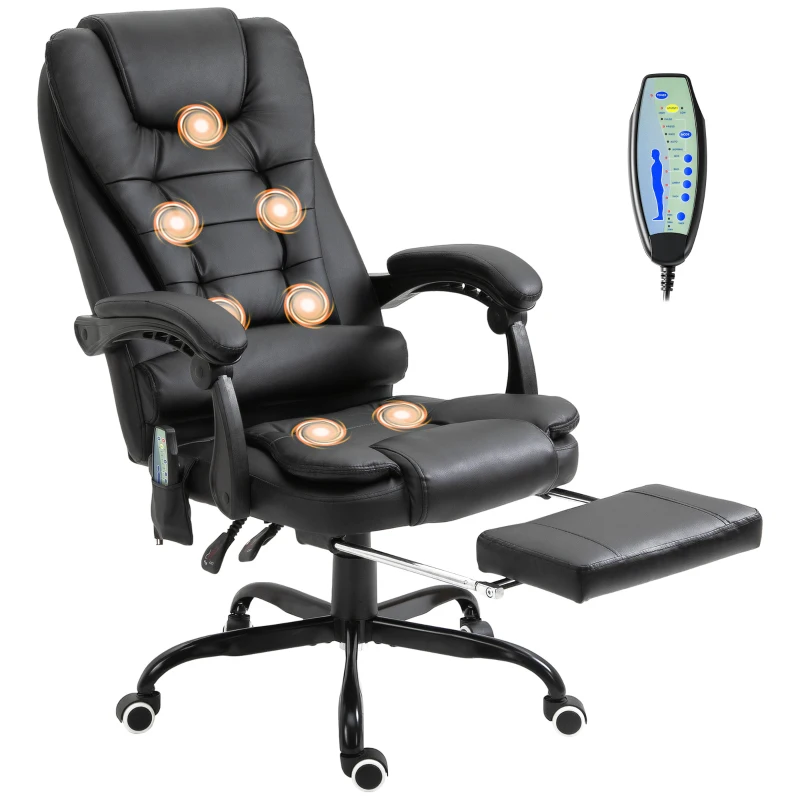 Vinsetto Silla de Oficina con 7 Puntos de Masaje con Reposapiés Retráctil Altura Ajustable Control Remoto y Tejido de PU Negro