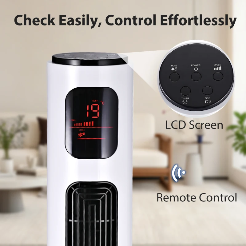 HOMCOM Ventilatore a Torre 45W a 3 Modalità e 3 Velocità con Timer da 12h, in ABS, Ø32 x 96A cm, Nero e Bianco