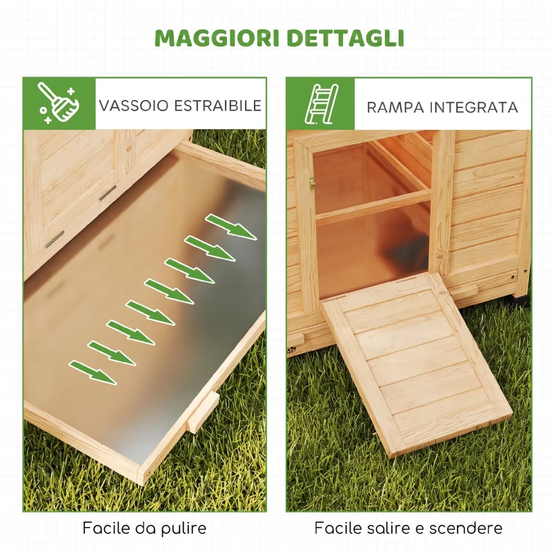 PawHut Pollaio in Legno Casetta Galline Tetto Impermeabile 150x100x96.5cm Giallo