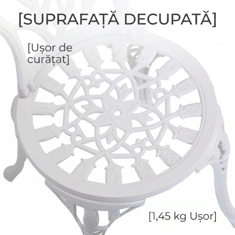 Outsunny Set de Grădină 3 Piese din Aluminiu cu 2 Scaune 42,5x47,5x89 cm și Masă Rotundă Ø60x67 cm, Alb
