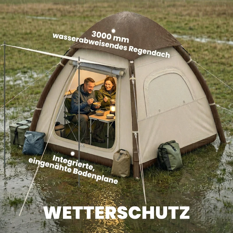 Outsunny Aufblasbares Zelt 3 Personen Schneller Aufbau Outdoor Camping Zelt mit Luftpumpe Meshfenster abnehmbar Dach