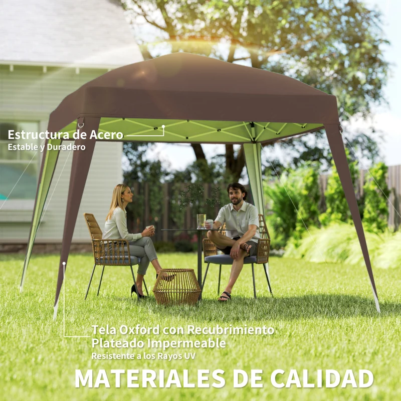 Outsunny Carpa Plegable 3x3 m Pop-up Cenador de Jardín Altura Ajustable con Bolsa de Transporte Anti-UV Impermeable Café