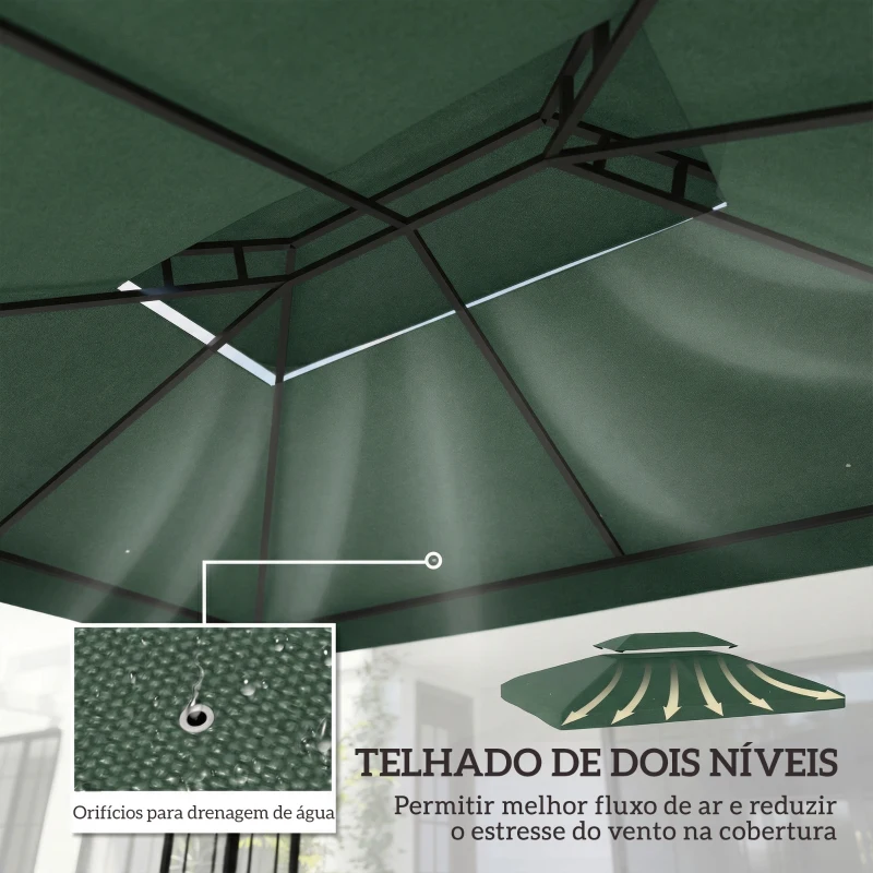 Outsunny Toldo de Substituição 4x3 m com Teto Duplo Orifícios de Drenagem e Proteção UV Apenas Toldo NÃO Inclui Estrutura Verde