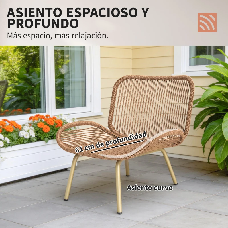 Outsunny Conjunto de Muebles de Jardín de Rattán de 4 Piezas con Cojines Sofá 2 Sillones y Mesa de Centro Beige