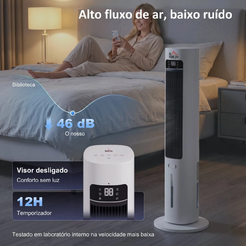 HOMCOM Climatizador Evaporativo 3 em 1 com Depósito de 3 L Oscilação 48° 3 Velocidades 3 Modos Temporizador 12h Branco