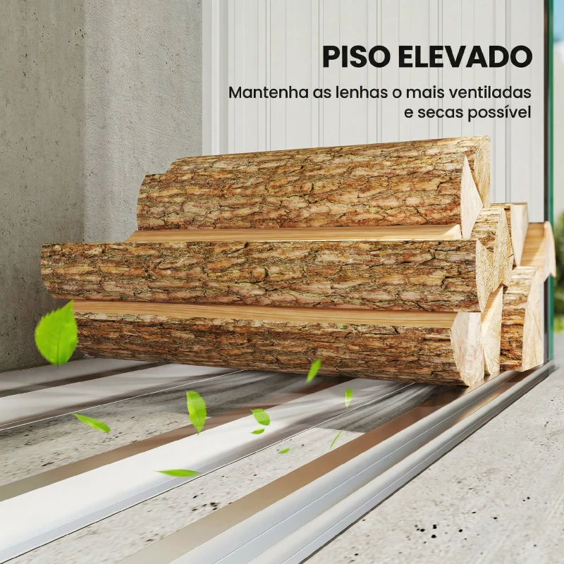 Outsunny Abrigo para Lenha de Aço Galvanizado com Base Elevada e Teto Inclinado 213x66,5x150 cm Cinzento Escuro