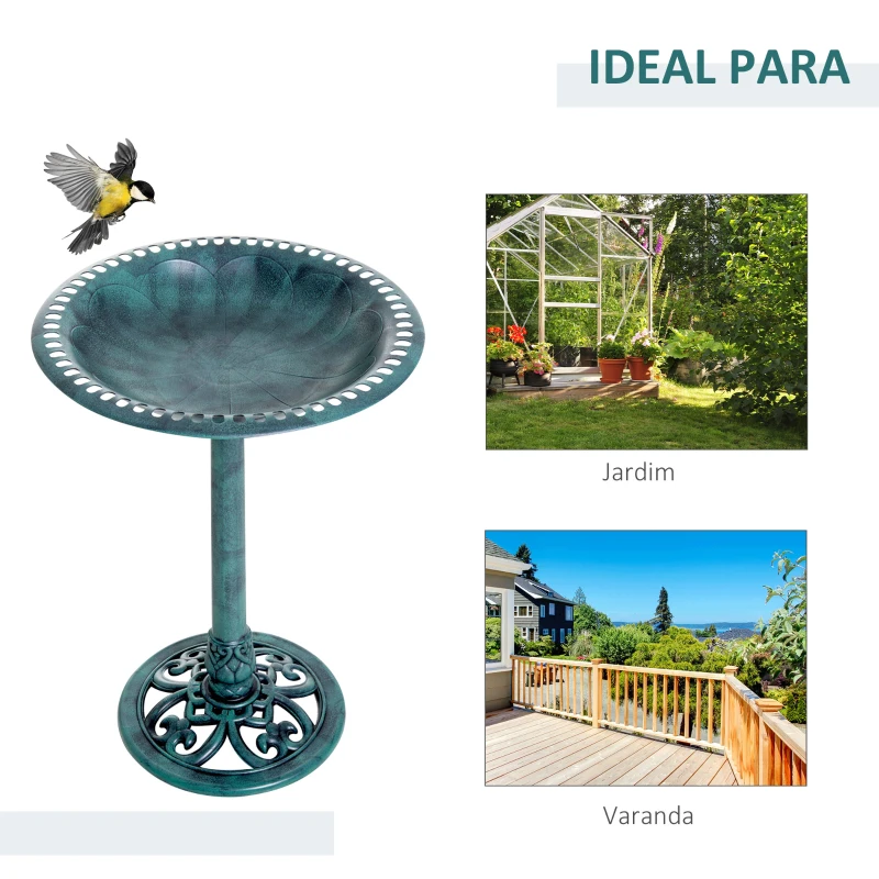 Outsunny Banho para Pássaros de Jardim Exterior com Design de Flor e Acabamento Envelhecido Leve e Resistente Verde