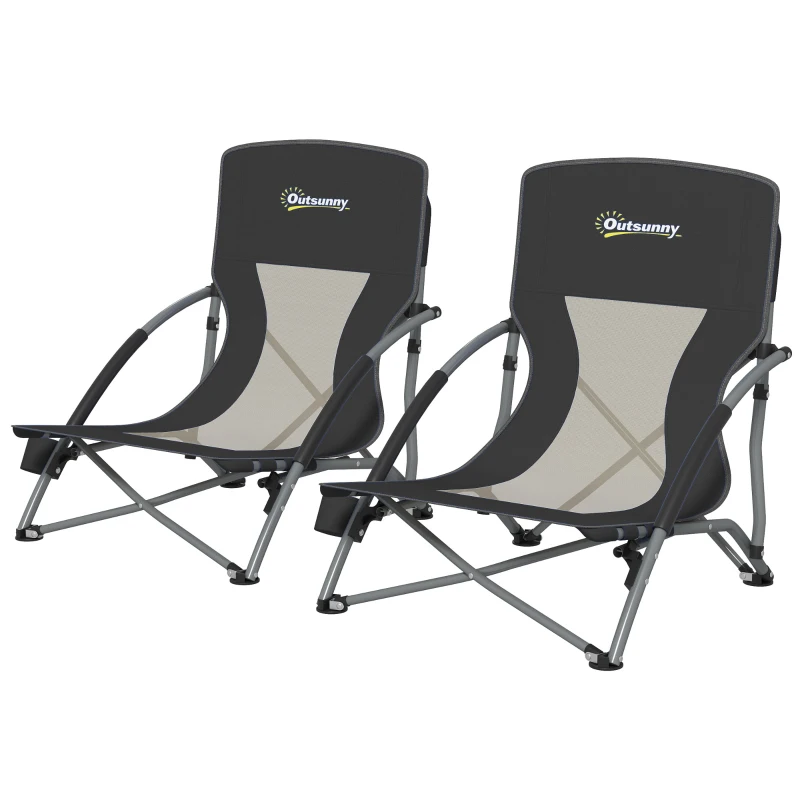 Outsunny Conjunto de 2 Sillas de Playa Plegables y Ligeras con Respaldo de Malla Reposabrazos y Bolsa 58x55x62 cm Negro