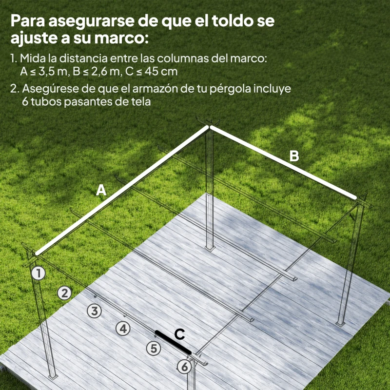 Outsunny Cubierta para Techo Retráctil de 3,5x2,6 m para Pérgola 4x3 Tela de Repuesto con 10 Orificios de Drenaje Gris Oscuro
